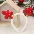 Kerst hoofdband met rode glitter rendiergeweien en zachte witte pluche stoffen bekleding - Stijl zonder oren
