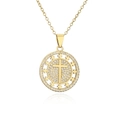 Collana in rame placcato oro 18K con ciondolo a croce in zirconi e catena sottile - Croce Medaglione Circolare (21818)