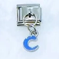 Italian charm link featuring a blue enamel letter C pendant on a silver metal base - Letter C