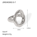 Irregular silver geometric stainless steel open ring shown with dimensions and size 7 - Irregular Oval Hollow