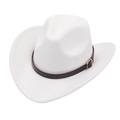 Classic white felt cowboy hat with brown leather belt and gold buckle accessory - M (56-58cm) / White Cowboy (Brown Belt)