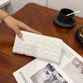 Cartera larga acolchada blanca para mujer con cremallera y detalles bordados de lujo - Estilo 1-Blanco (Acolchado Cuadrado)