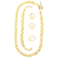 Goldenes Schmuckset aus Titanstahl mit flacher geflochtener Kette Armband und Ring - Goldenes 4-teiliges Set