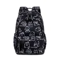 Lightweight black school backpack featuring cute white puppy patterns and large capacity - Black Puppy