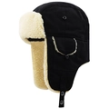 Winter Uschanka Uschanka-Mütze aus schwarzem Canvas mit dickem Fleece und Ohrenklappen - XL (58-60cm) / Schwarz (03)