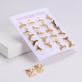 Golden dragonfly stud earrings in stainless steel on card packaging for gift - Dragonfly Style Set of 12 Pairs