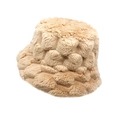 Detail of camel plush bucket hat featuring a 3D checkered texture and soft faux fur - M (56-58cm) / Khaki