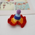 Miniature handmade crochet striped hat clip in yellow and blue with a purple pompom - Rainbow Hat Clip