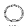 Classic 13mm silver iced out Cuban link chain necklace with rhinestones, 40cm length - 40CM / Silver