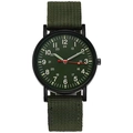Dettaglio del cinturino in nylon verde e cassa nera con quadrante analogico 12/24h - Solo orologio / Verde
