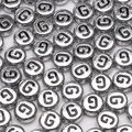 Silver flat round acrylic alphabet beads with black letter G for DIY jewelry making - Letter G