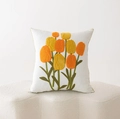 Moroccan style white tufted pillow cover featuring orange tulip embroidery and fringes - Style U-Tulip Embroidered / 45x45cm (No Insert)