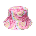 Colorful tie-dye bucket hat in pink blue and yellow spiral pattern for sun protection - Pink