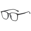 Classic black square frame sunglasses with golden metal accents on the corners - Glossy Black Frame / Clear Lenses