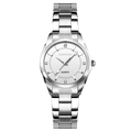 Women's quartz watch in silver metal with a white rhinestone dial and metal strap - White