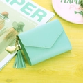 Chic mint green envelope trifold wallet with lychee leather and heart tassel pendant - Light Green