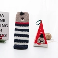 Thick Christmas coral fleece bear socks in navy stripes with red triangle gift box - Red Box Navy Striped Bear