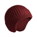 Winter knitted ear protection hat in deep burgundy color with thick plush warm fabric - Solid Ear-Wine Red