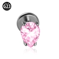 G23 titanium flat back stud featuring a pink pear-cut zircon and mirror reflection - 1.2x8mm / Pink Zircon