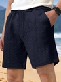 Pantalones cortos casuales para hombre en azul marino con textura jacquard y cordón ajustable - S / Azul marino