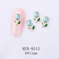Detail of light blue tulip nail art charms with gold trim and SKU MZH-8515 specifications - Light Blue Tulip Gold Base (8515)