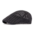 Dark grey breathable mesh newsboy cap for men with a solid brim in side view - Adjustable / Gray