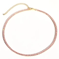 Pink zircon tennis necklace with gold-plated base and adjustable lobster clasp - 3mm Pink Zircon
