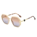 Fashionable oversized geometric beige sunglasses with gradient lenses and tortoise temples - Beige Frame Brown Blue Lens