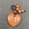 Goldstone heart pendant with brown braided cord and shimmering crystal beads - Goldstone (Synthetic)