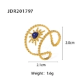 Detailansicht goldener Sonnenring mit blauem Edelstein und genauen Maßen - Gold Retro Sonne Blauer Stein Ring-JDR201797