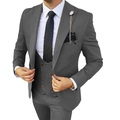 Slim fit three-piece dark grey business suit with matching vest and classic polka dot tie - XXS / Gray