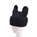 Gorro de punto negro con bonitas orejas de gato y dobladillo acanalado para mujer - Talla única / Negro