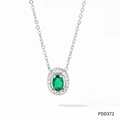 Silver titanium steel necklace with green oval gemstone pendant and halo crystals - Silver Oval Green Gemstone Style (PDD372)