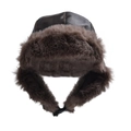 Cappello da aviatore invernale in pelle sintetica con fodera di peluche e cinturino - Colbacco con Paraorecchie / Nero