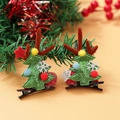 Glittery green Christmas tree hair clips with reindeer antlers and snowflake accents - Christmas Clip Style 14