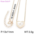 Collier cœur en or rose avec nacre blanche et petit diamant serti au centre - Style Coeur Simple (KN117336-K)