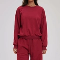 Deep red crewneck sweatshirt and joggers set with a relaxed fit for outdoor sports - S / Cherry Red