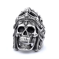 Macro detail of gothic skull ring with crown featuring antique silver metal texture - US Size 7 / Crown Skull Style (11205) / Antique Silver