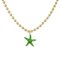 Golden bead chain necklace featuring a textured green starfish pendant on white background - Green