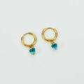 Golden heart-shaped hoop earrings with blue zircon gemstone charms for women - Light Blue