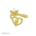 Detailed view of two-tone heart and butterfly ring with micro-pave cubic zirconia - Adjustable Open / Butterfly Heart Double Ring Mary (DR250711-F)