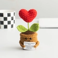 Mini red crochet potted plant toy with emotional support card for desk decoration - Heart Shape Pot