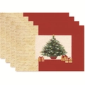 Set of 4 Christmas placemats featuring red snowman and tree patterns on linen fabric - Style 25