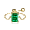Square Green Rhinestone Chain Ring / Gold
