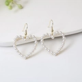Elegant heart-shaped pearl drop earrings with golden hooks for a sophisticated look - Hollow Heart Artificial Pearl Ear Hook Style (E241-1/Earring Post)