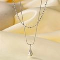Collana a doppio strato in acciaio al titanio argento con pendente a goccia - Collana Lunga a Goccia d'Acqua a Doppio Strato / Color Acciaio