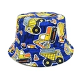 Dettaglio di un cappello da pescatore blu in cotone con stampa di veicoli gialli - 52-54cm / Blu