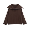 Jersey de punto marrón con media cremallera y rayas blancas laterales de mujer - S / Tops