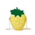 Creative yellow strawberry patent leather crossbody bag with green leaf and gold chain - Yellow