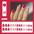 Pink and white press-on nails with floral pattern design in model W1633 set of 24 pieces - Rose Red Floral Style (W1633)